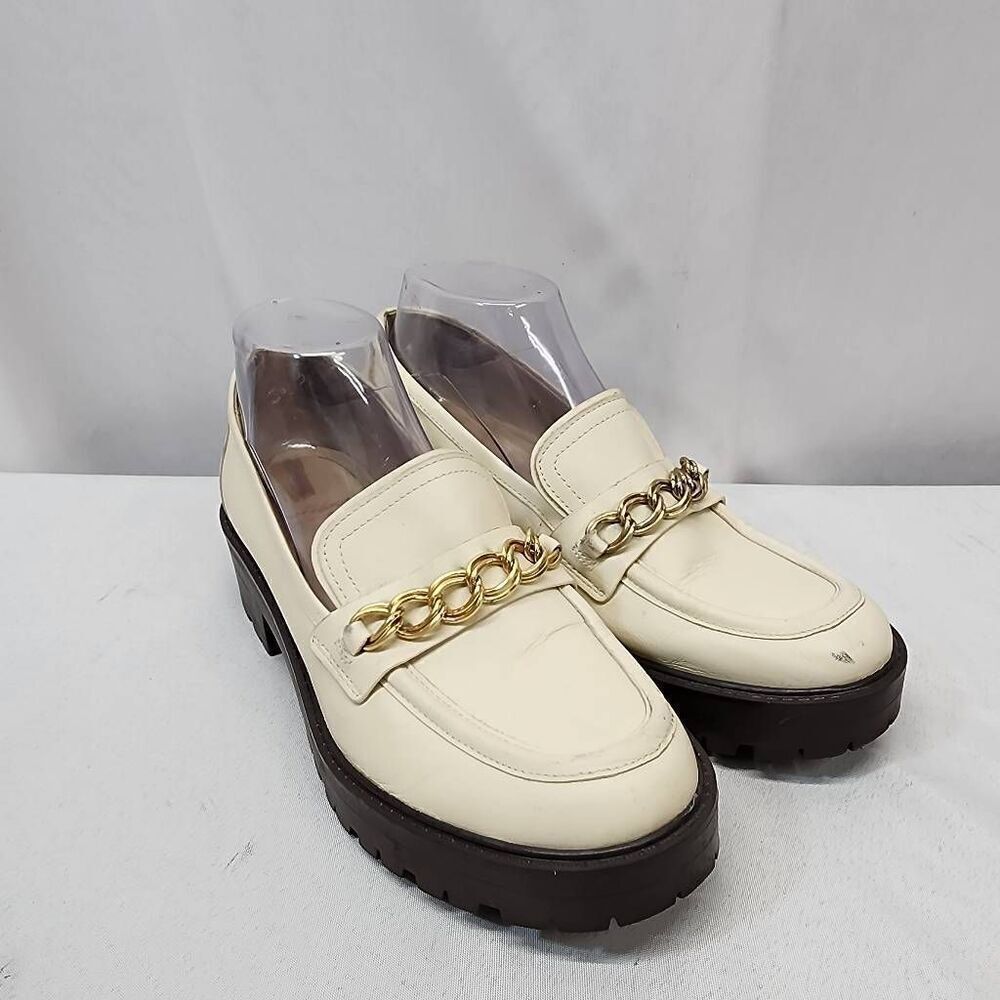 Sam Edelman Women's 8.5 Taelor Chained Lug-Sole Loafers Cream Leather Shoes